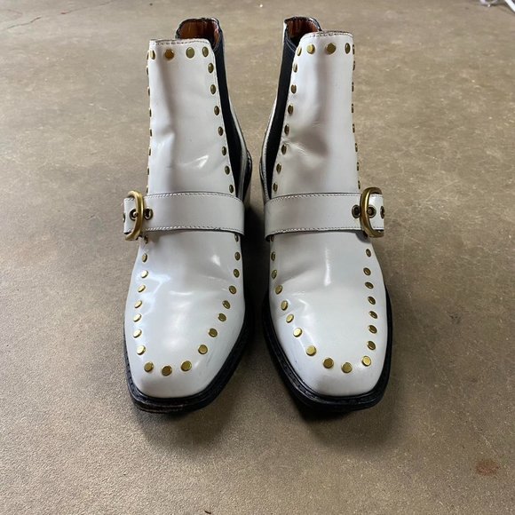 Vintage Gold Studded, White Coach Boots - Picture 3 of 7